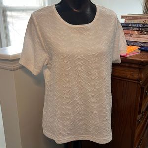 VAN HUSSEN lovely white on white butterfly embossed print t shirt --barely worn